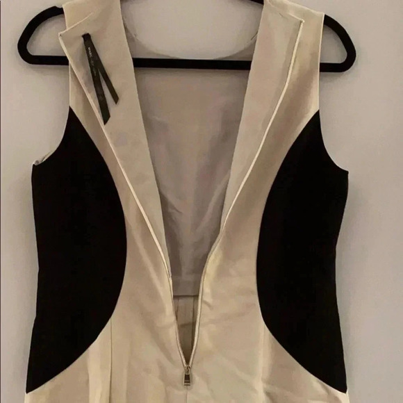 Andrew Marc Sheath Sleeveless Illusion Dress Black and Tan/Light Grey Size 8 - Picture 4 of 9